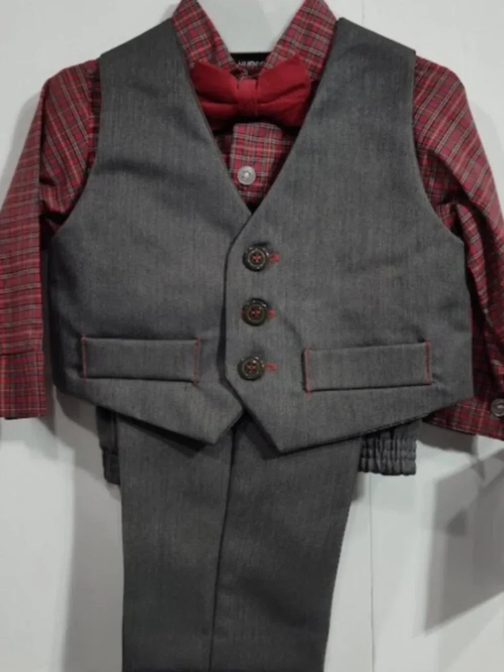 Hudson Ferrell Baby Suit and Bow Tie 4 Piece 12 Month Baby Red/Grey Clip Tie
